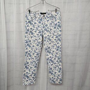 Lauren Ralph Lauren White Blue Floral Straight Cropped Leg Jeans Boho 10